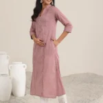 Mauve Printed Cotton Straight Kurta