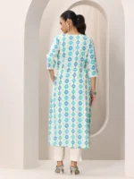 Blue Printed Silk Blend Straight Kurta - Image 3
