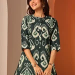 Green Printed Cotton Straight Short Kurti