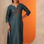 Grey Embroidered Silk Blend Straight Kurta