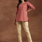 Pink Printed Cotton Straight Kurti
