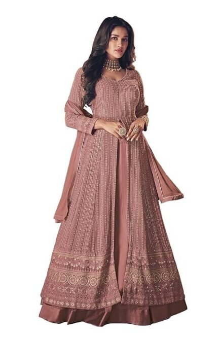 Women's Maxi Anarkali Dress (122-PINK_Pink_Free Size)