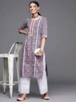 Blue Printed Cotton Kurta - Image 3